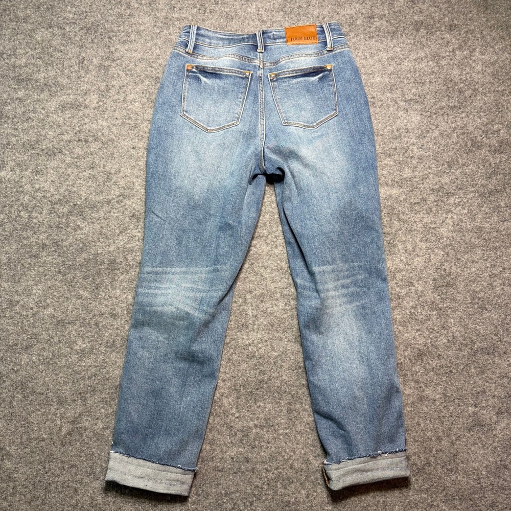 Judy Blue Boyfriend Jeans 3/26 Blue High Rise Cuffed Medium Wash - Picture 8 of 9